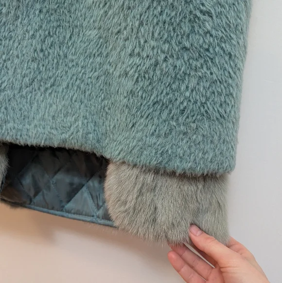 Turquoise Green Longline Robe Teddy Coat With Faux Fur Trim Size S Mermaidcore - Picture 9 of 16